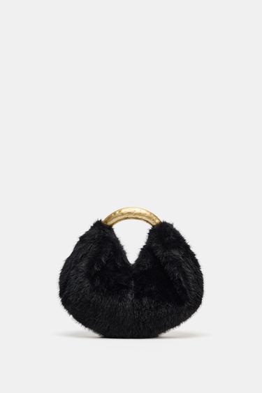 BOLSO DE MANO EFECTO PELO ASA METÁLICA - Negro de Zara - Imagen 0