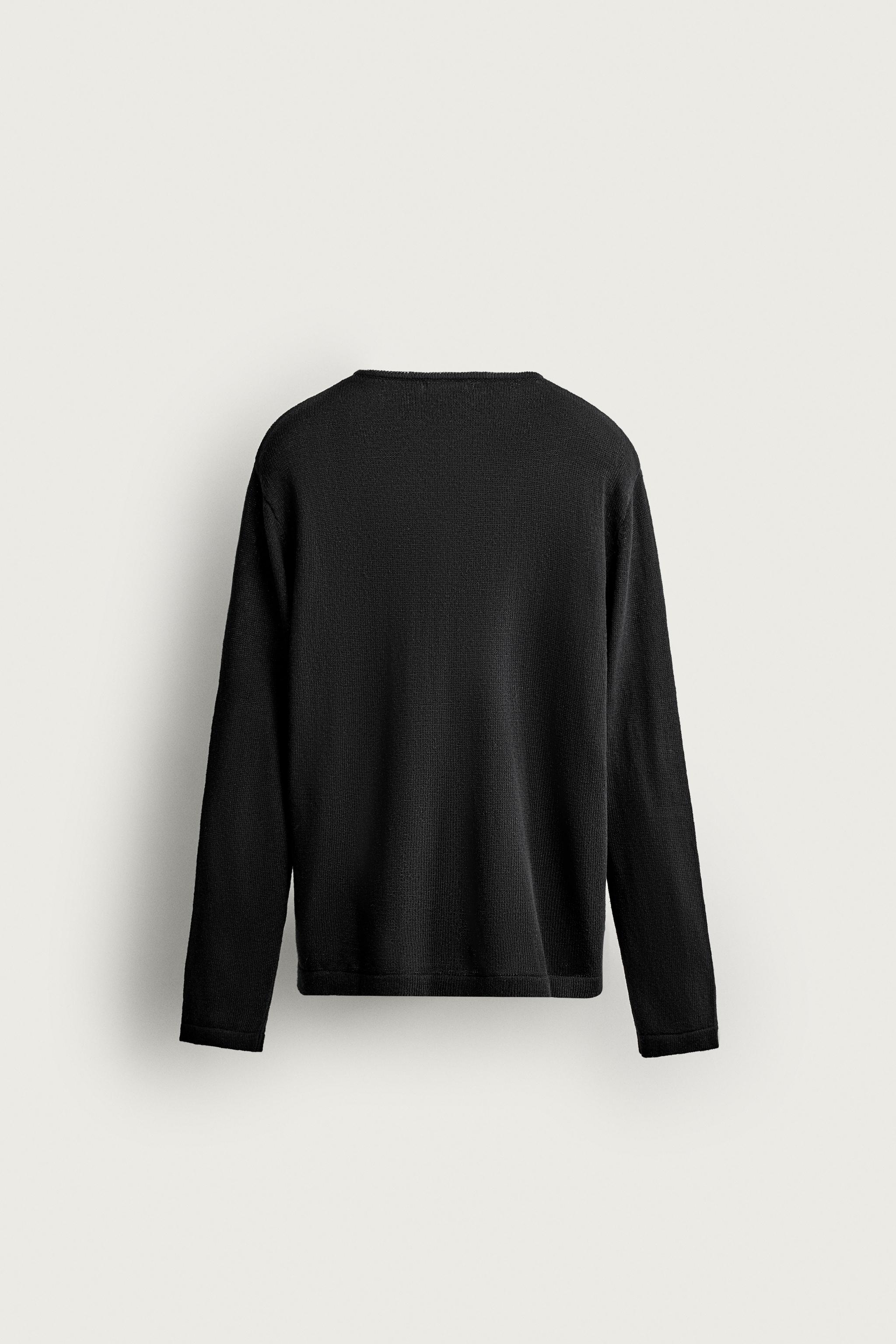COTTON-LINEN KNIT T-SHIRT — Black
