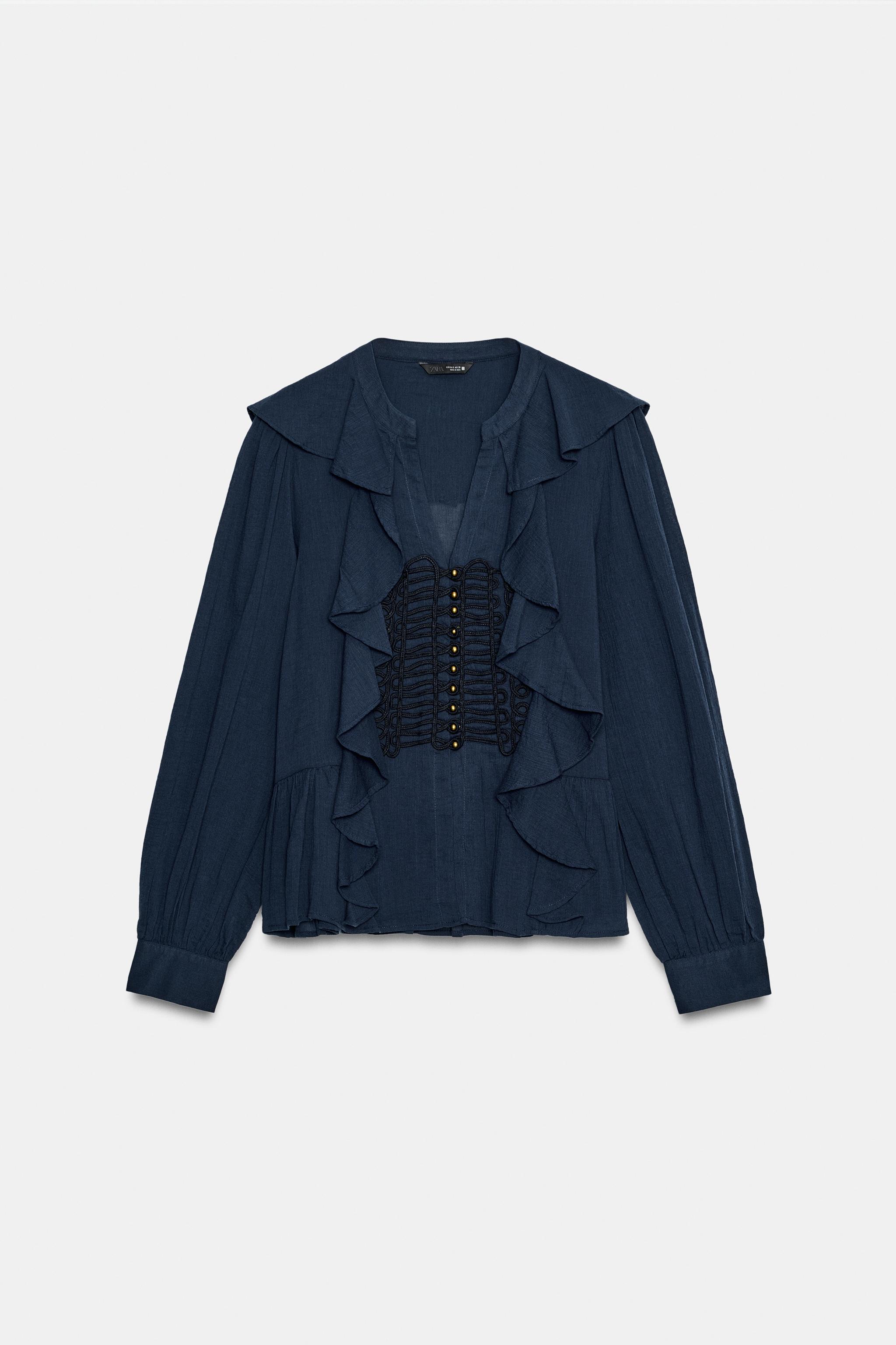 RFFLE FROG FASTENING BLOUSE - Blue | ZARA Canada
