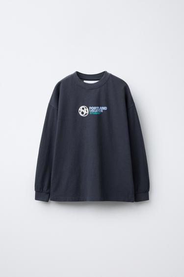 MAGLIETTA SCRITTA EFFETTO RILIEVO - Blu di Zara