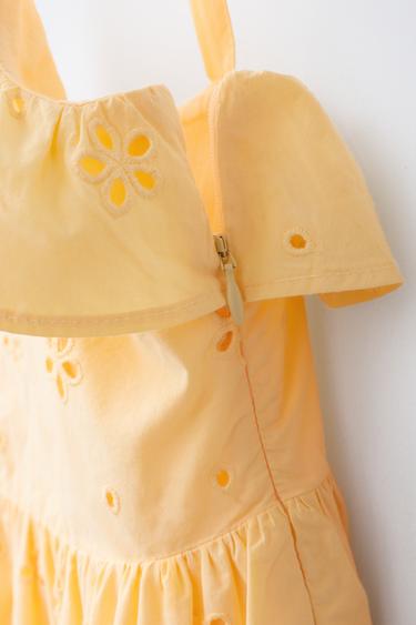 EMBROIDERED SCHIFFLI DRESS WITH RUFFLES - Yellow by Zara - Image 4