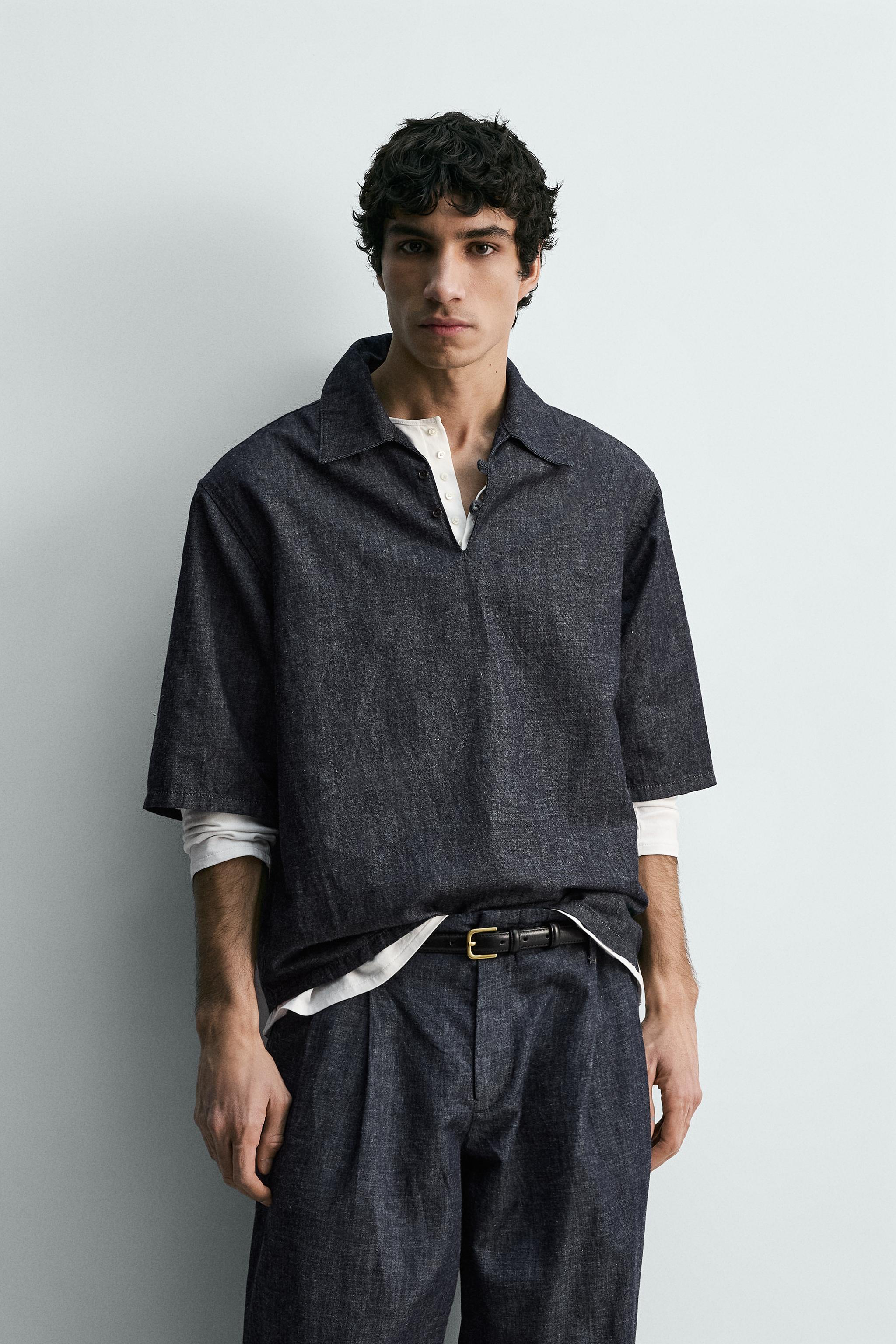 RELAXED FIT DENIM POLO SHIRT