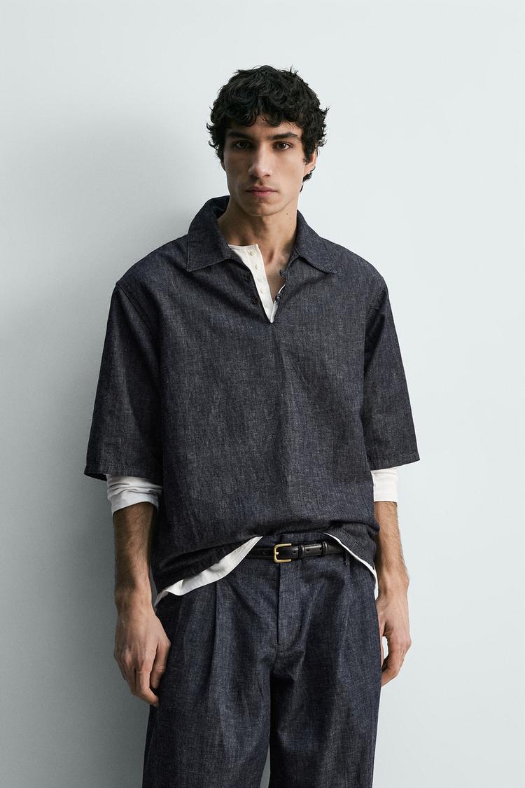 ZARA RELAXED FIT DENIM POLO SHIRT