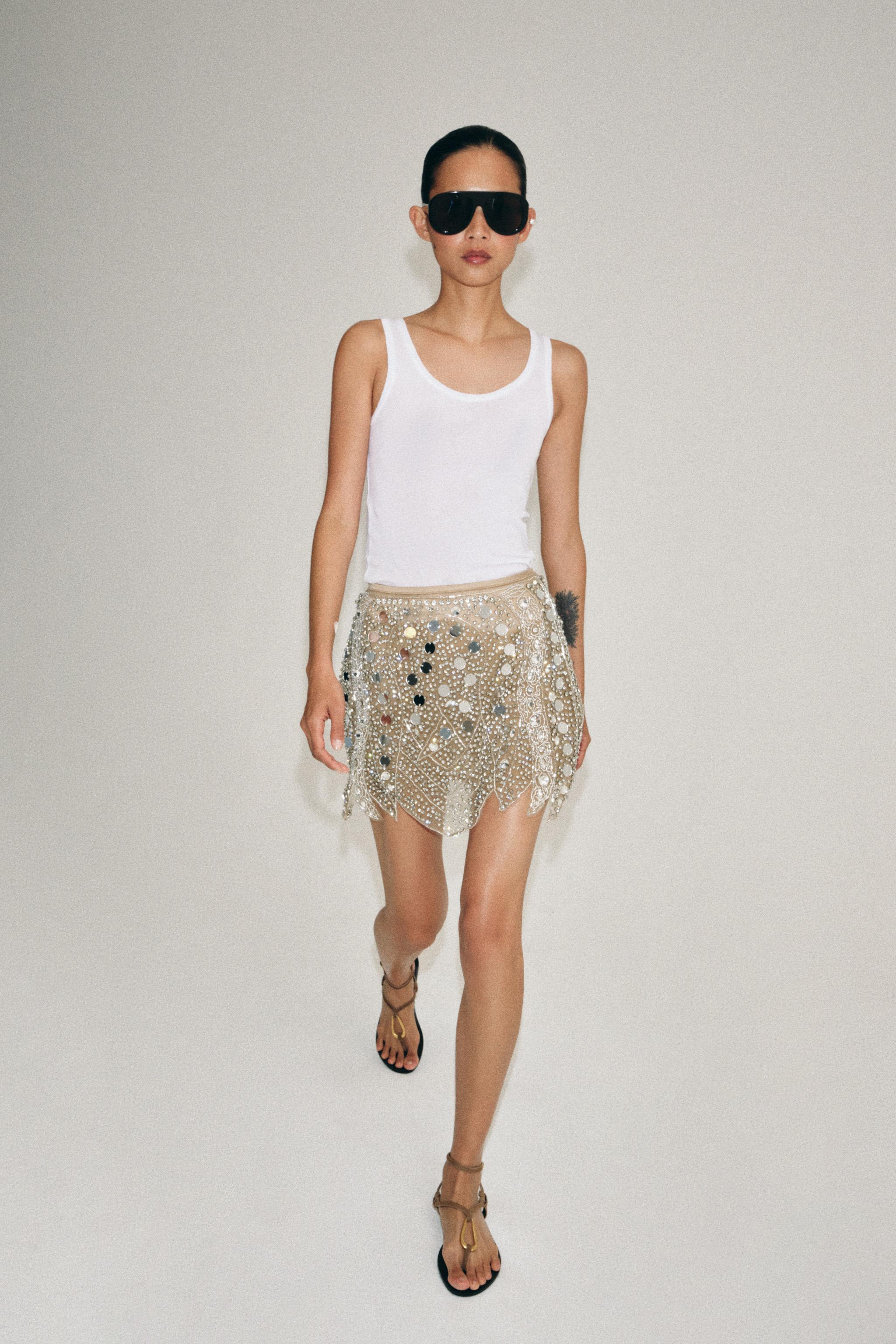 BEADED KNIT MINI SKIRT
