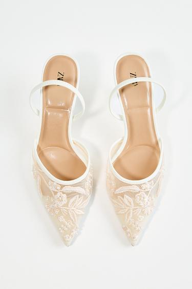 SLINGBACK MIT MESH UND STICKEREIEN - Weiß von Zara