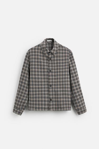 Zara STRUCTURED CHECKERED OVERSHIRT - Brown / Ecru