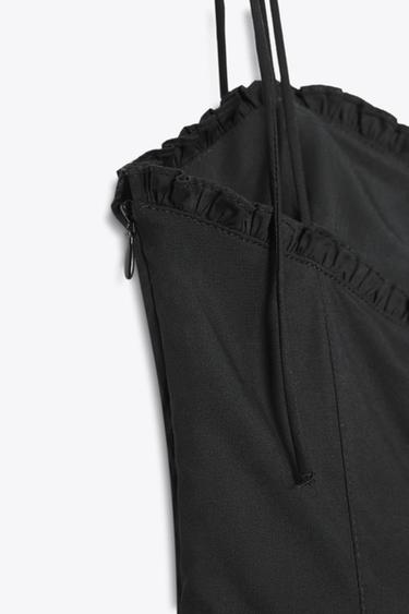 Zara RUFFLED POPLIN MIDI DRESS - Black
