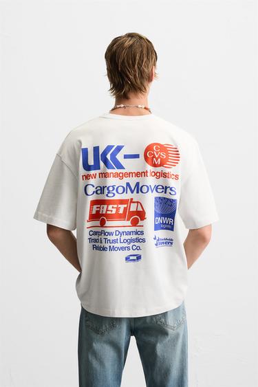 Zaras T-SHIRT MED KOMBINERAT TRYCK - Benvit