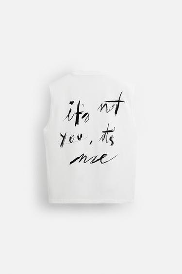 RELAXED FIT SLOGAN TANK TOP - White by Zara - Image 7