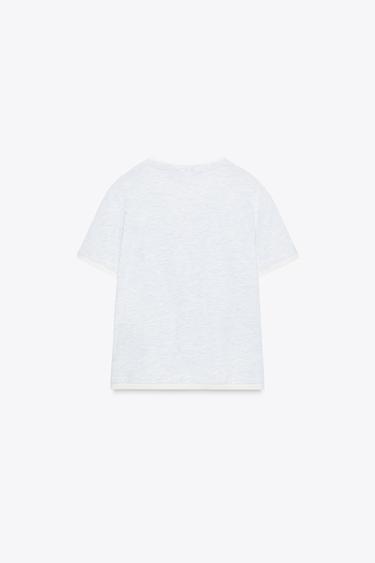 T-SHIRT EFFET DOUBLE INSCRIPTION - Gris de Zara - Image 4