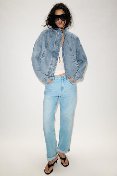 Zara Z.07 RELAXED FIT HIGH WAIST TURN-UP JEANS - Light blue