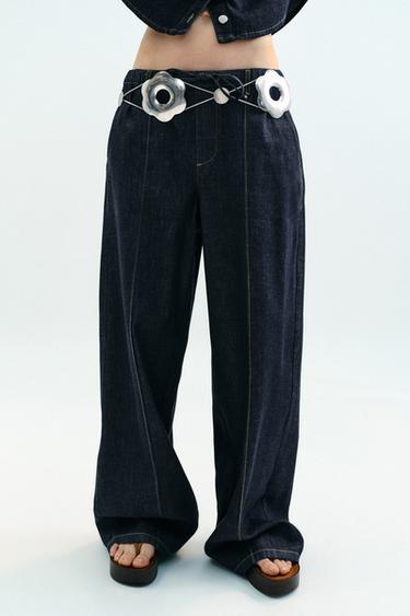 Zara Z1975 HIGH RISE WIDE LEG JOGGER JEANS - Blue