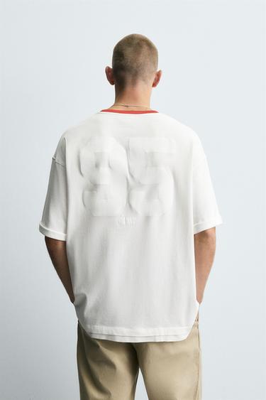 T-SHIRT COL CONTRASTÉ - Blanc de Zara - Image 2