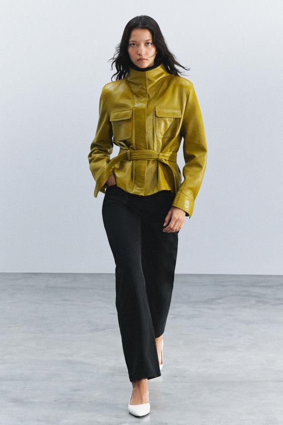 ZW COLLECTION LEATHER BELTED JACKET - Green-dry by Zara - Image 0