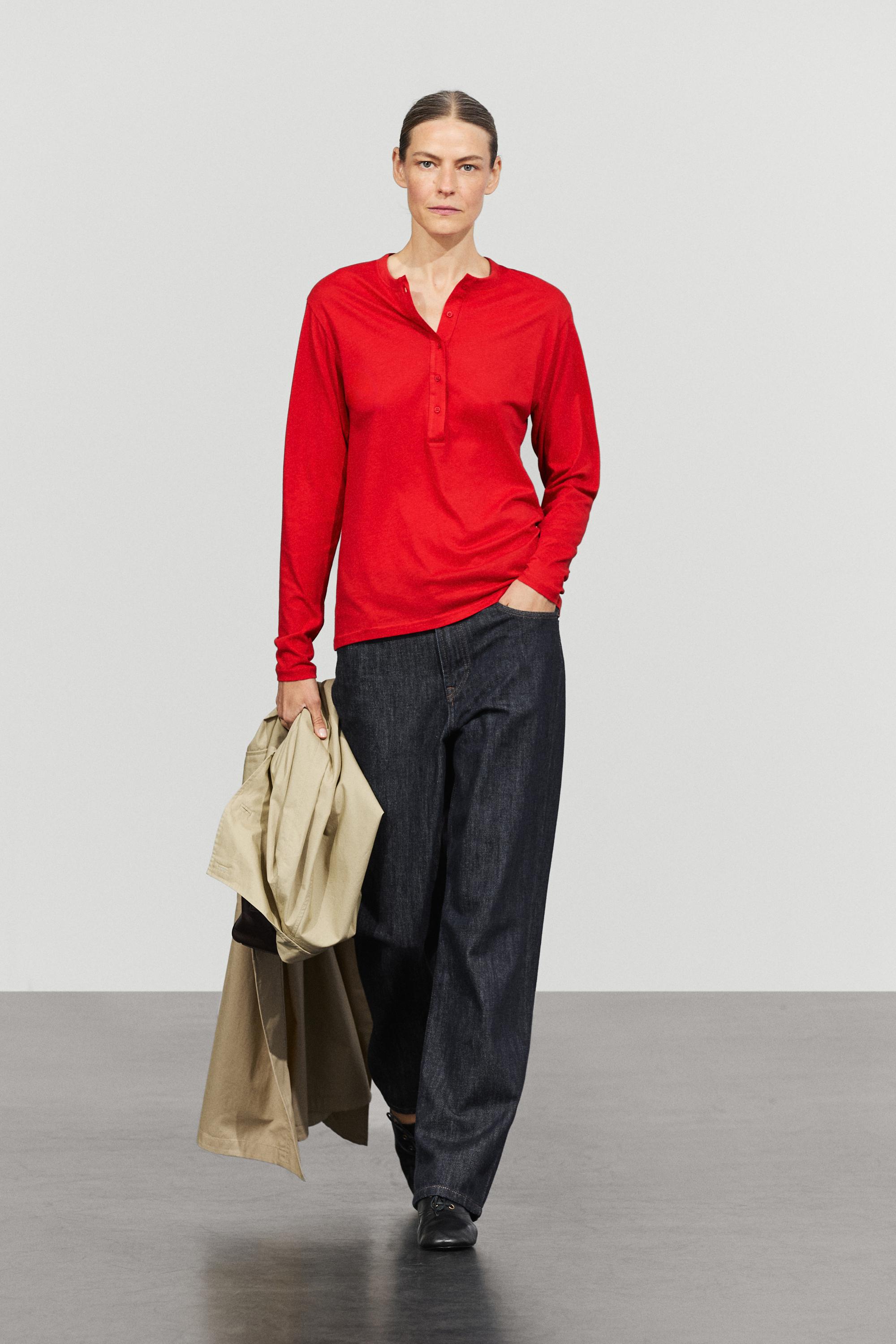 100% cotton long sleeve T-shirt — Dark red