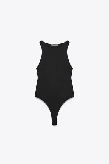 Zara POLYAMIDE HALTER BODYSUIT - Black - Image 0