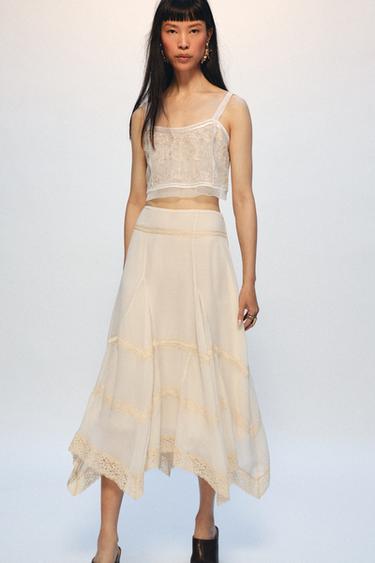 ТОРЛЫ КОМБИНАЦИЯЛАНҒАН БЕЛДЕМШЕ ZW COLLECTION - Ақ устрица Zara компаниясынан