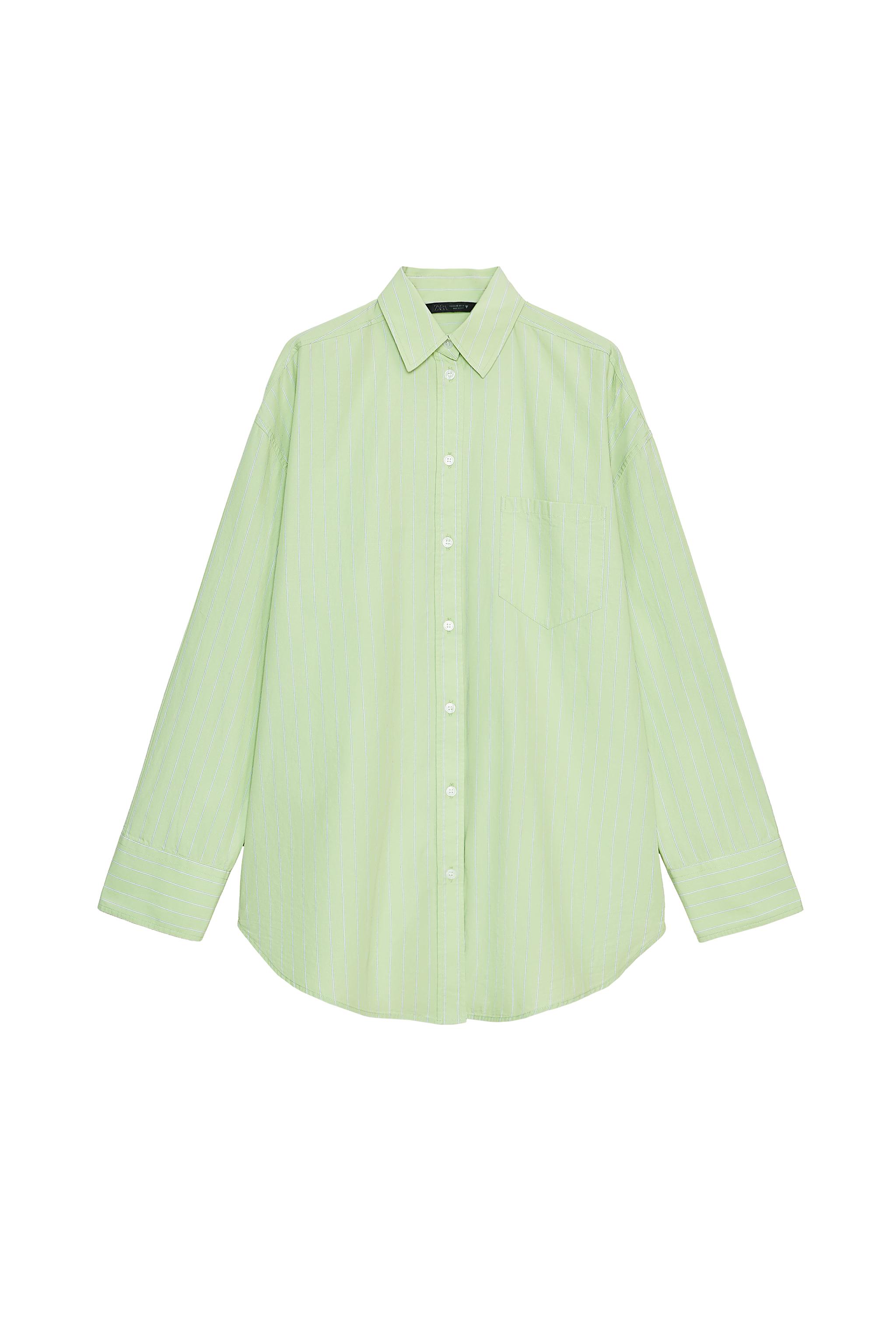 OVERSIZE STRIPED POPLIN SHIRT - Green/White | ZARA South Africa