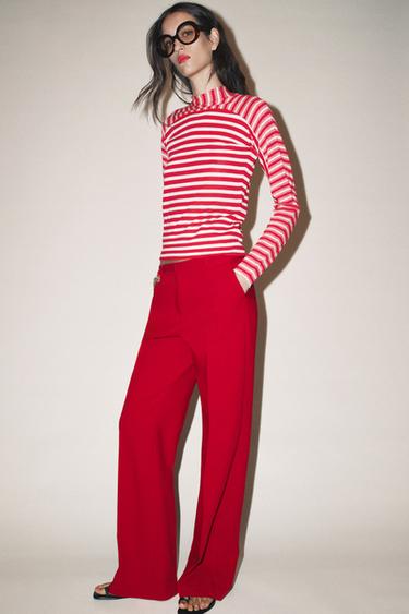 PANTALON DROIT TAILLE HAUTE - Rouge de Zara - Image 2