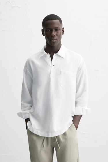 CHEMISE POLO LIN ET COTON - Blanc de Zara - Image 1