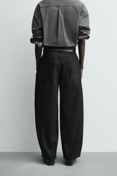 PANTALON BARREL FIT LYOCELL - COTON - Noir de Zara - Image 2