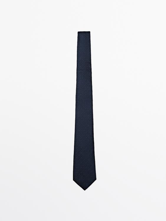 Zara 100% silk tie - Navy blue - Image 0