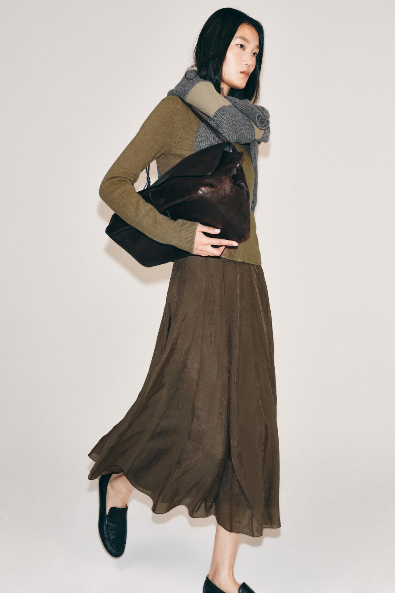 ZW COLLECTION FLOWY COMBINED SKIRT — Greenish