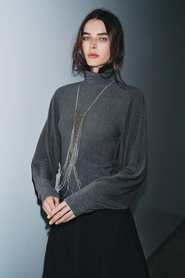 하이넥 티셔츠 - Zara 그레이