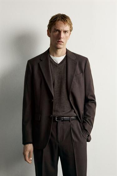 WOOL-BLEND SUIT BLAZER — Brown 2