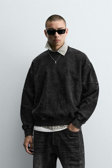 Zara WASHED CREWNECK SWEATSHIRT - Dark gray