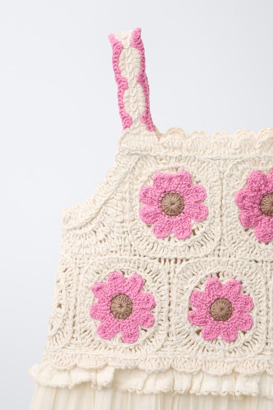 Zara - Crochet Knit Combination Dress - Pink - 4 Years (40,9 Inches)