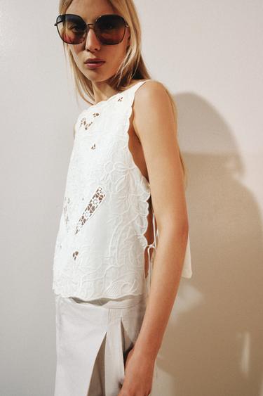 Zara ZW COLLECTION EMBROIDERED SHIRT - White
