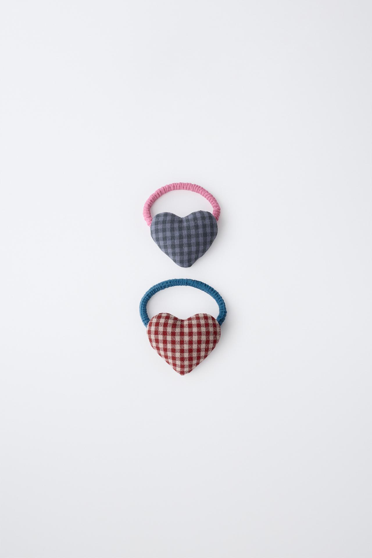 2-PACK GINGHAM HEART HAIR TIES — Multicolored