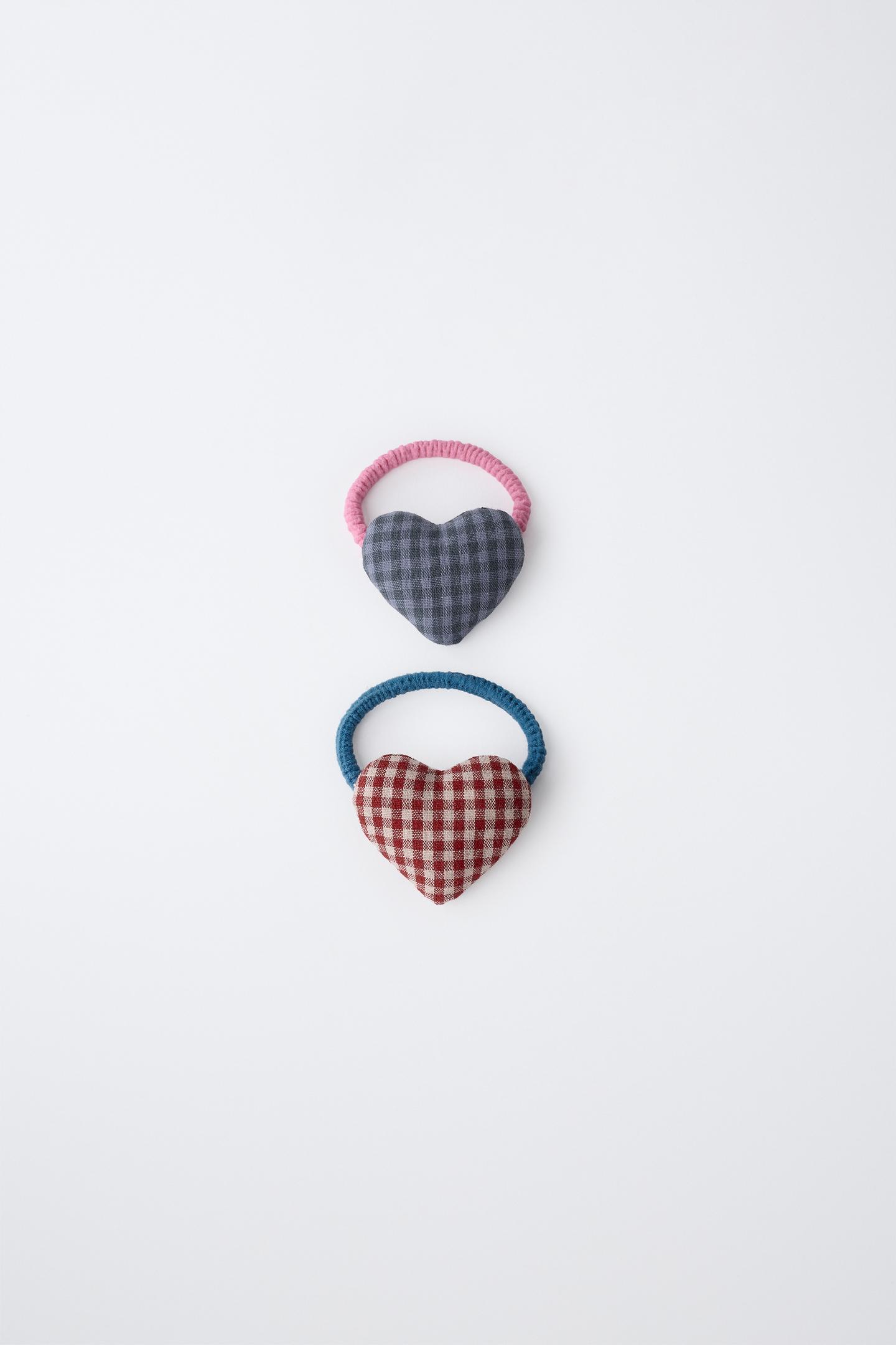 Детские аксессуары для волос Zara 2-PACK Gingham Heart Hair Ties, цвет: Разноцветный — фото 1