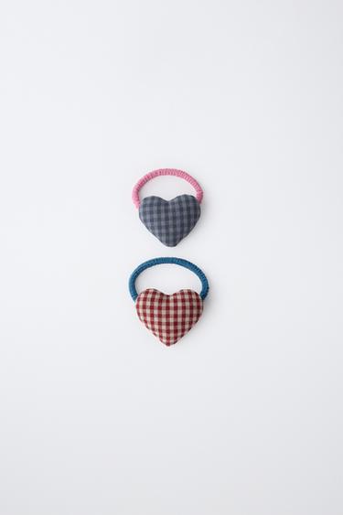 2-PACK GINGHAM HEART HAIR TIES — Multicolored 1