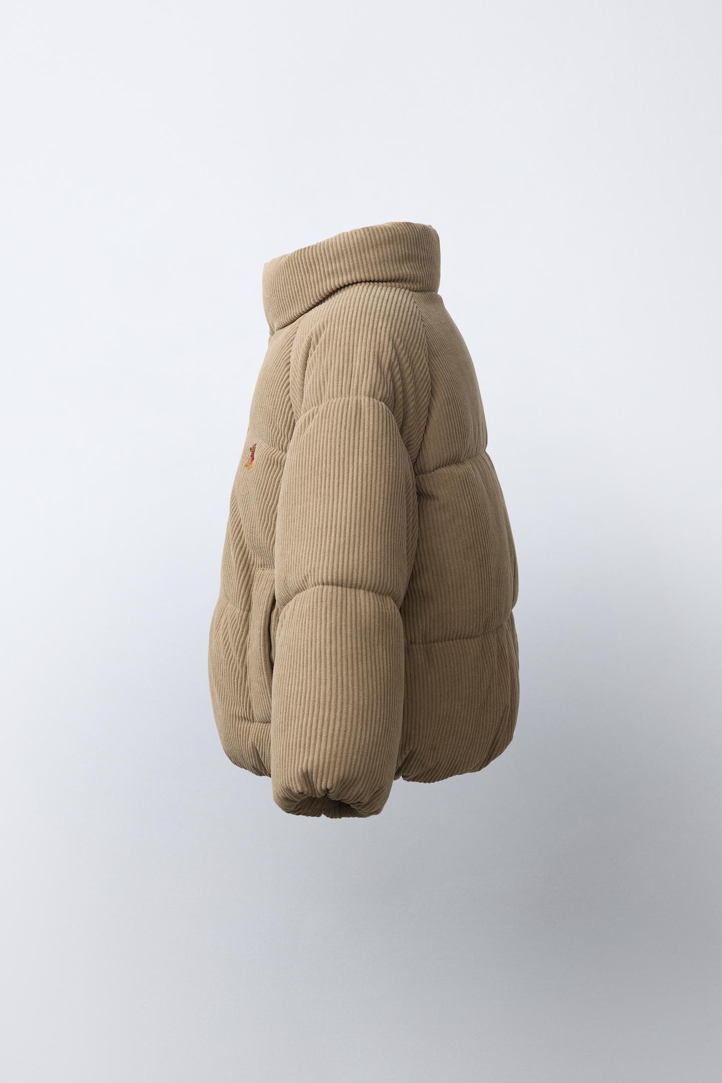 Детская куртка Zara Embroidered Dog Quilted, цвет: Серо-коричневый коричневый — фото 3
