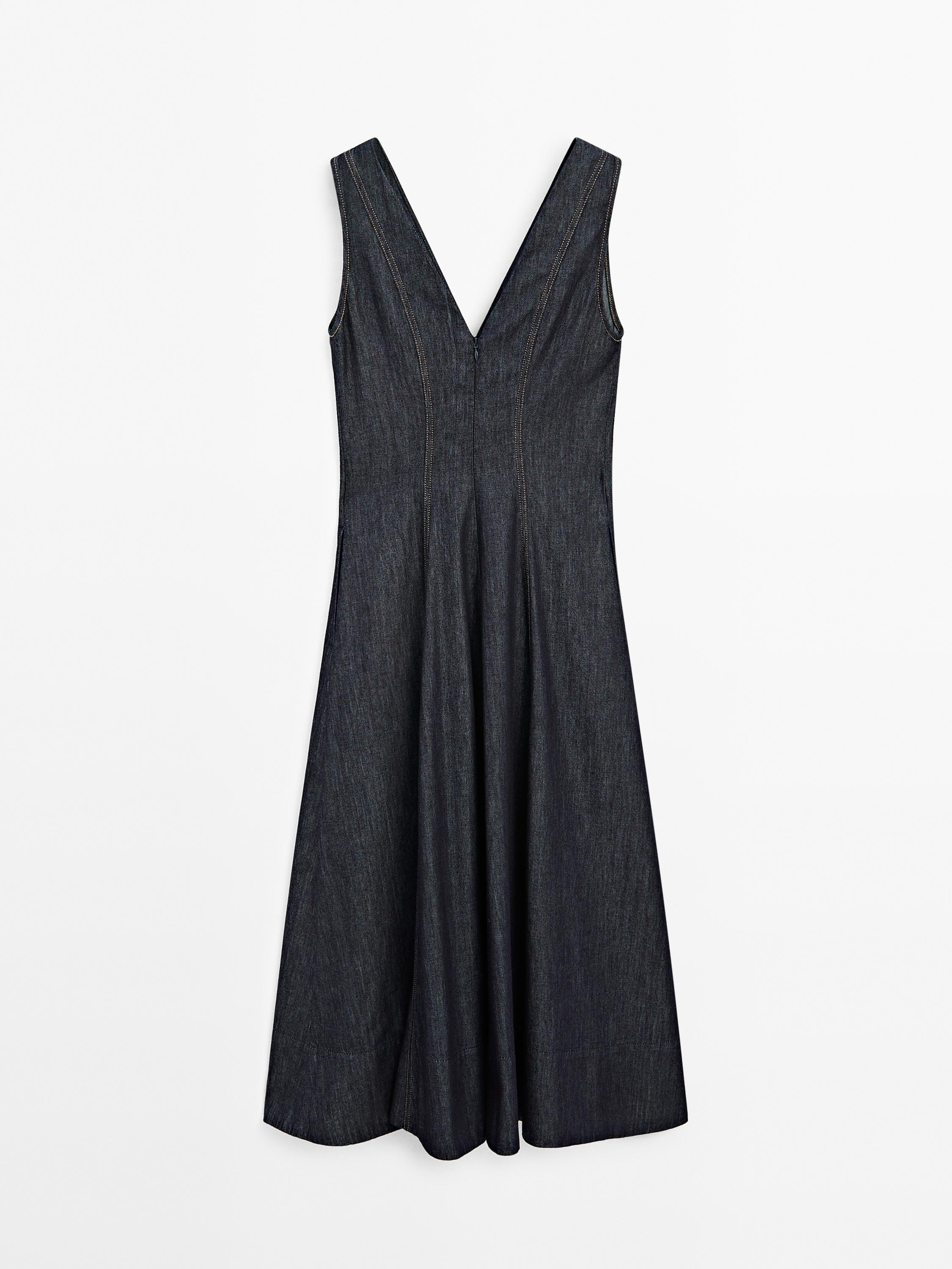 Robe midi denim coutures apparentes