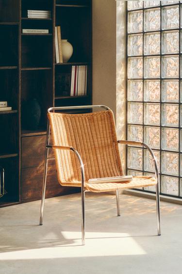 RATTAN AND STEEL ACCENT CHAIR - Light beige by Zara