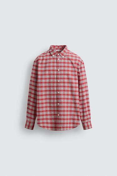 CHECK BUTTON-DOWN COLLAR SHIRT - Red by Zara