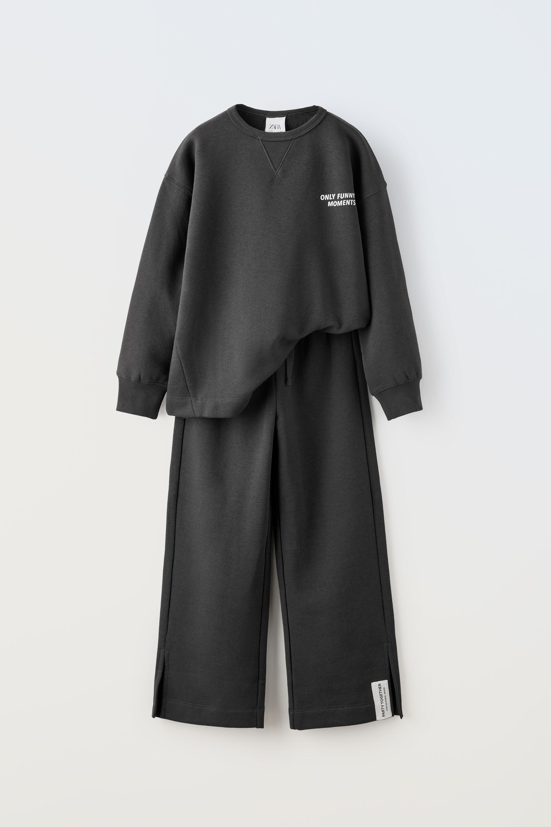 SLOGANLI PAMUKLU SWEATSHIRT VE PANTOLON TAKIM Antrasit Grisi ZARA sloganli-pamuklu-sweatshirt-ve-pantolon-takim-antrasit-grisi-zara