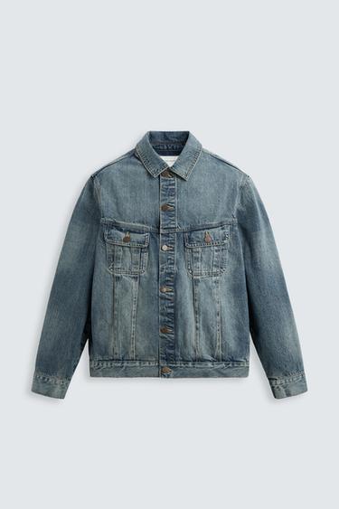 Zara SELVEDGE DENIM JACKET - Mid-blue