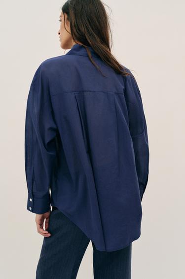 CHEMISE OVERSIZE EN COTON - Bleu marine de Zara - Image 3