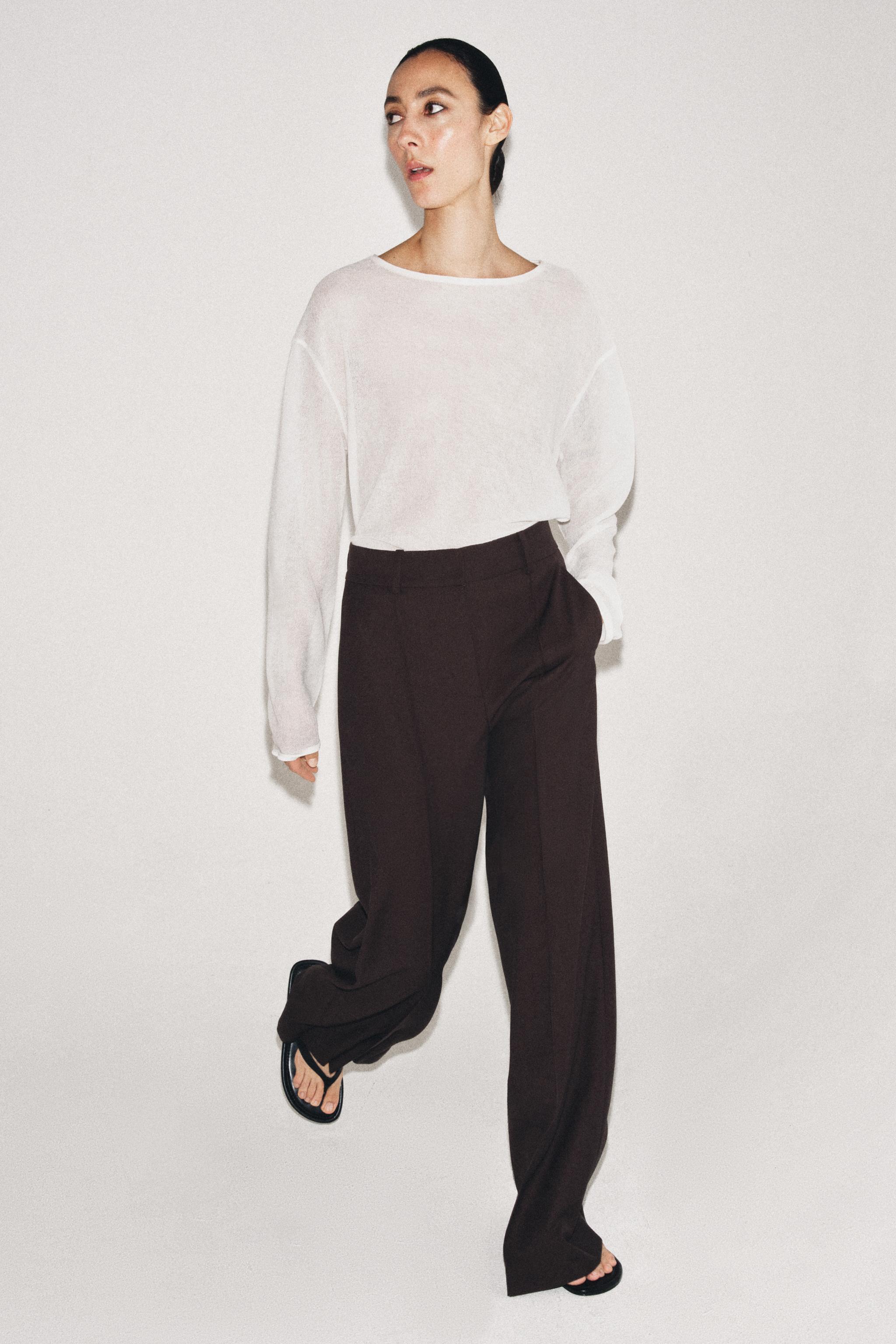 MINIMALIST WIDE-LEG TROUSERS ZW COLLECTION — Brown