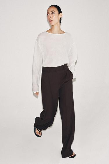 MINIMALIST WIDE-LEG TROUSERS ZW COLLECTION - Brown by Zara