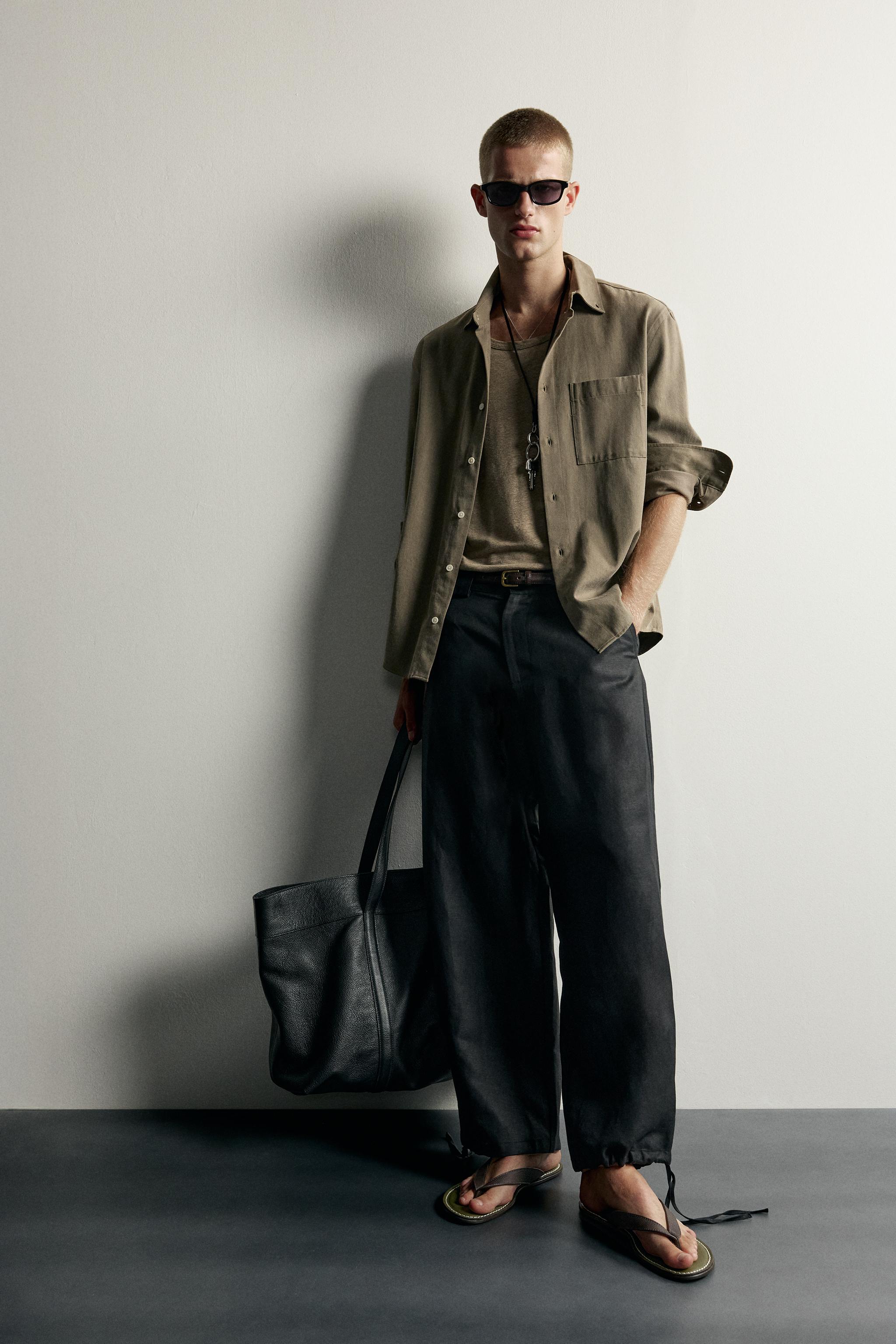 Мужские брюки Zara LINEN-VISCOSE RELAXED FIT PANTS — фото 6