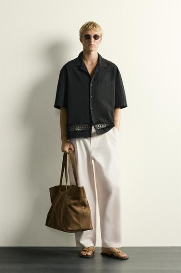 Zara 拼接邊飾休閒襯衫 - 黑色