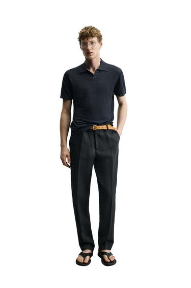 REGULAR FIT 100% LINEN KNIT POLO - Dark navy by Zara