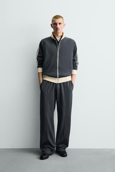 Zara 拉鍊裝飾條紋運動衫 - 藍色 - 圖片 0