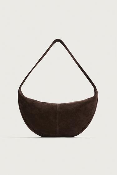 Zara LEATHER SHOULDER BAG - Brown