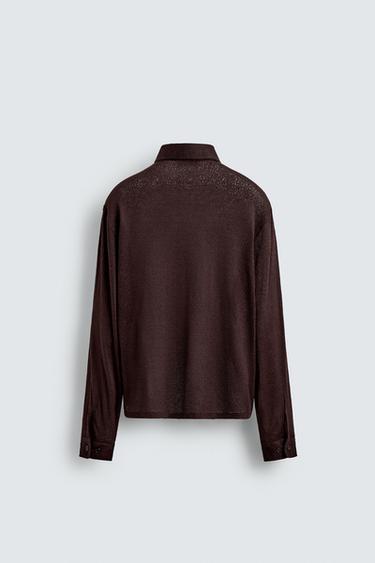 TEXTURED JACQUARD SHIRT - Dark burgundy by Zara - Image 8